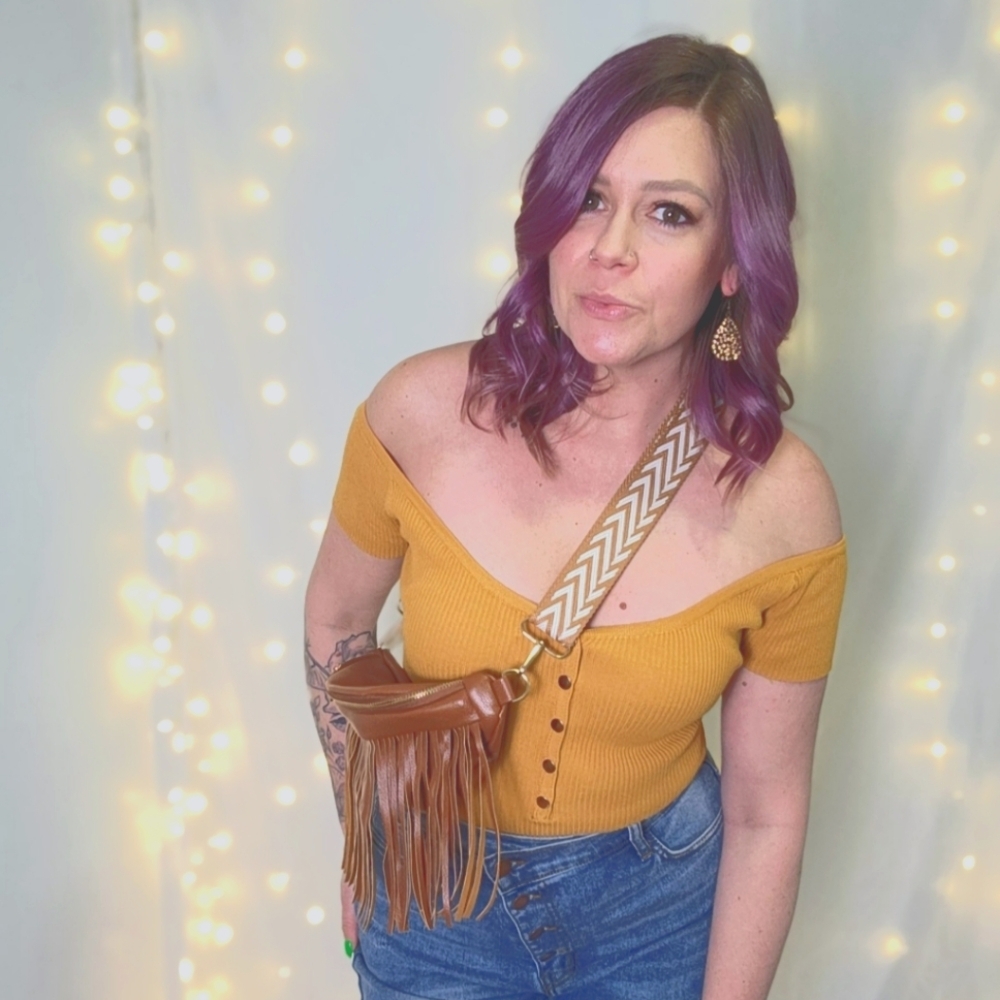 Cognac‎ Brown Removable Fringe Crossbody Sling Bag Guitar Strap